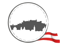 Circle with Salzburg castle and Austrian flag